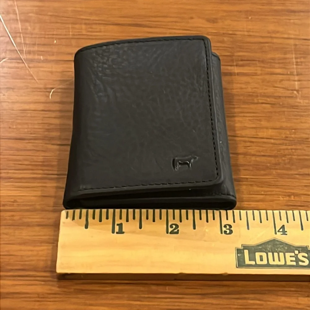 Will Leather Goods Trifold Black Leather Wallet ID Card Bill Slots